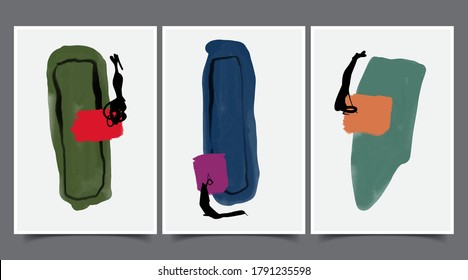 Set of creative minimalist hand painted illustrations for wall decoration, postcard or brochure cover design