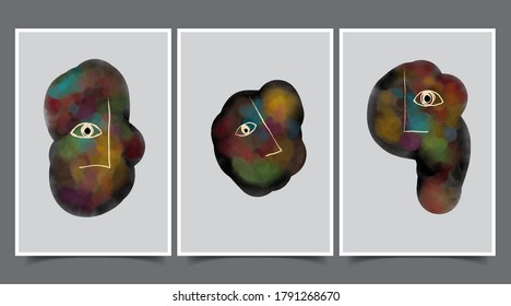 Conjunto de ilustraciones minimalistas creativas pintadas a mano para la decoración de paredes, el diseño de la portada de la postal o del folleto