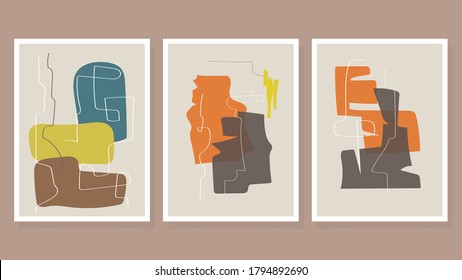 set of Creative minimalist hand painted illustration for wall decoration, postcard or brochure design. vector hand drawn