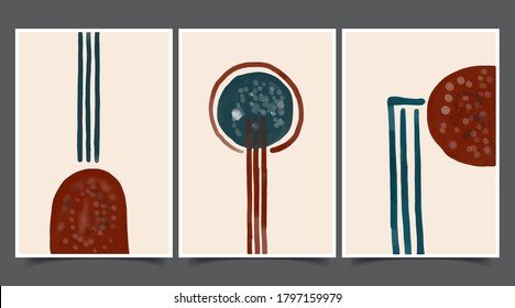 Set of creative minimalist hand painted illustrations for wall decoration, postcard or brochure cover design