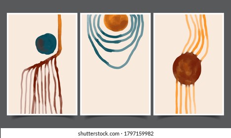 Set of creative minimalist hand painted illustrations for wall decoration, postcard or brochure cover design