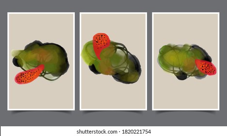 Set of creative minimalist hand painted illustrations for wall decoration, postcard or brochure cover design