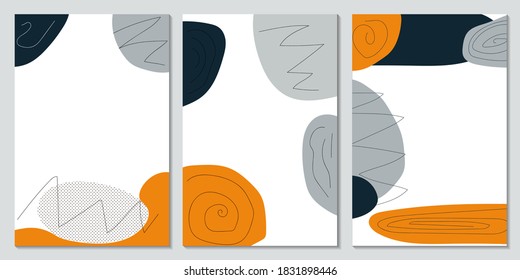 Conjunto de ilustraciones minimalistas creativas pintadas a mano para la decoración de paredes, postales, diseño de portafolios. Resumen de fondo de arte con vectores de elementos de mancha. Decoración de textura de pincel