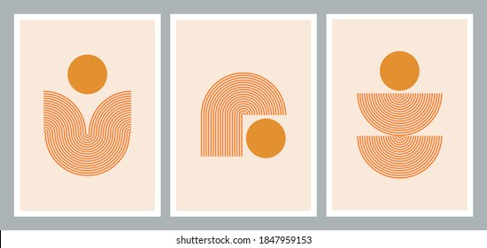 Set of creative minimalist hand painted illustrations for wall decoration, postcard or brochure cover design. Vector EPS10.