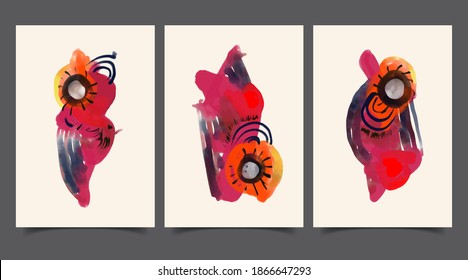 Conjunto de ilustraciones minimalistas creativas pintadas a mano para la decoración de paredes, el diseño de la portada de la postal o del folleto