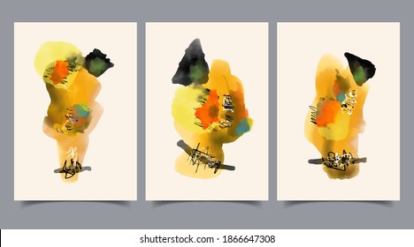 Conjunto de ilustraciones minimalistas creativas pintadas a mano para la decoración de paredes, el diseño de la portada de la postal o del folleto