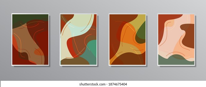 Set of creative minimalist hand painted vintage illustrations for wall. for gift card,  Poster on wall poster template,  landing page, ui, ux ,coverbook,  baner, 