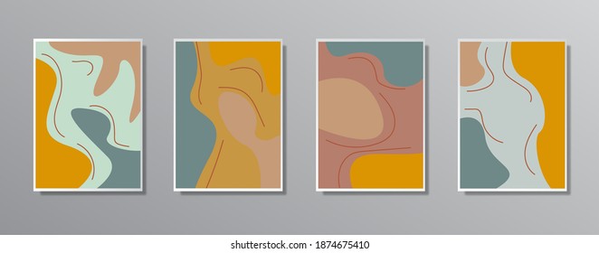 Set of creative minimalist hand painted vintage illustrations for wall. for gift card,  Poster on wall poster template,  landing page, ui, ux ,coverbook,  baner, 