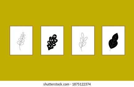 Set of creative minimalist hand painted illustrations for wall decoration, postcard or brochure cover design. Vector EPS10.