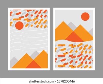 Set of creative minimalist hand painted illustrations for wall decoration, postcard or brochure cover design