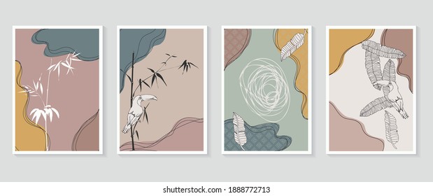 Set of creative minimalist hand painted illustrations for wall decoration, postcard or brochure cover design. Vector EPS10.