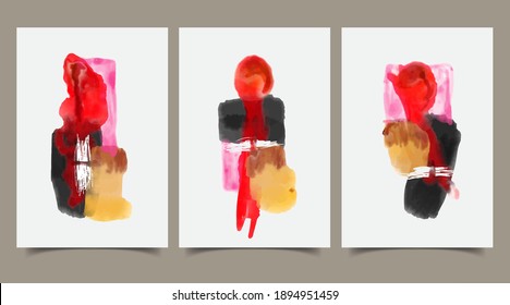 Set of creative minimalist hand painted illustrations for wall decoration, postcard or brochure cover design