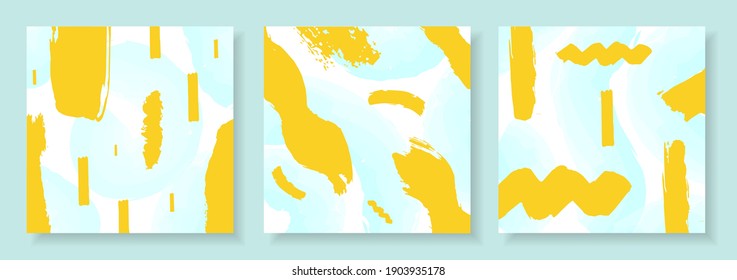 Set of creative minimalist hand painted illustration with colorful pastel color for wall decoration, postcard or brochure design etc.