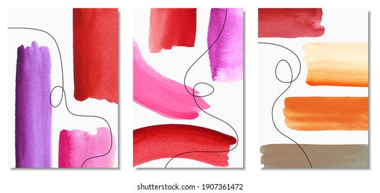 Set of creative minimalist hand painted illustrations for wall decoration, postcard or brochure cover design.