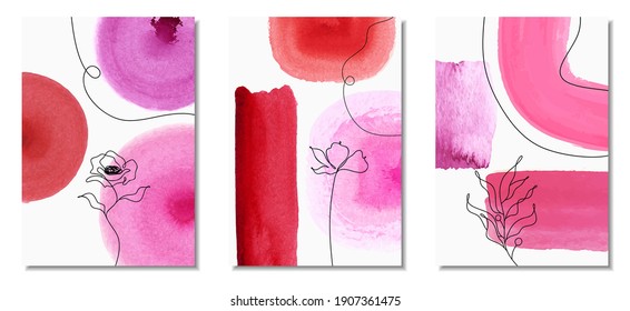 Set of creative minimalist hand painted illustrations for wall decoration, postcard or brochure cover design.