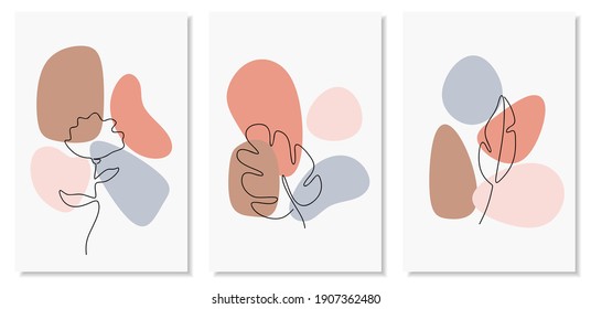 Set of creative minimalist hand painted illustrations for wall decoration, postcard or brochure cover design.