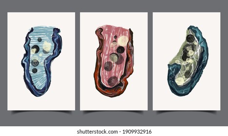 Set of creative minimalist hand painted illustrations for wall decoration, postcard or brochure cover design