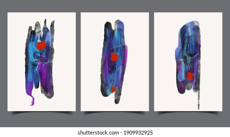 Set of creative minimalist hand painted illustrations for wall decoration, postcard or brochure cover design
