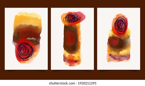 Set of creative minimalist hand painted illustrations for wall decoration, postcard or brochure cover design