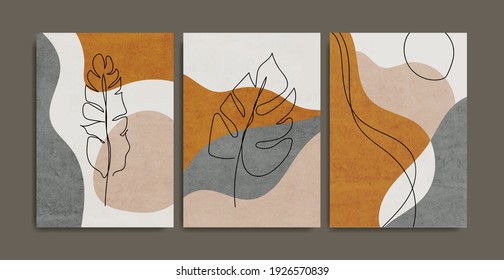 Set of creative minimalist hand painted. abstract line arts background