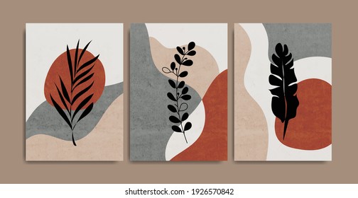 Set of creative minimalist hand painted. abstract line arts background