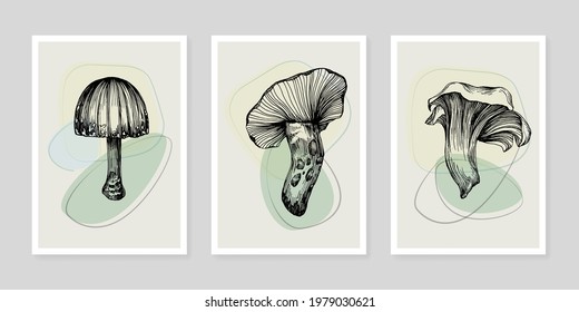 Set of creative minimalist hand painted abstract illustrations for wall decoration, poster set, postcard or brochure cover design.