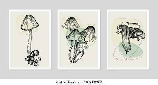 Set of creative minimalist hand painted abstract illustrations for wall decoration, poster set, postcard or brochure cover design.