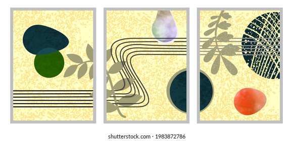 Set of creative minimalist hand painted. abstract arts background. Premium Vector