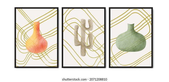 Conjunto de manos creativas minimalistas pintadas con fondo abstracto de arte lineal