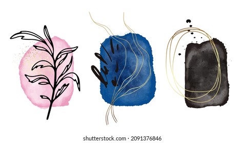 Set of creative minimalist hand painted watercolor shapes  illustration for wall decoration, postcard, website or  brochure design. Vector EPS10.