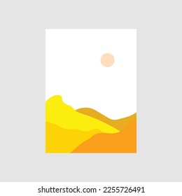 set of creative minimalist hand painted illustrations of Mid century modern. Natural abstract landscape background. mountain, forest, sea, sky, sun and river