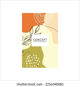 set of creative minimalist hand painted illustrations of Mid century modern. Natural abstract landscape background. mountain, forest, sea, sky, sun and river