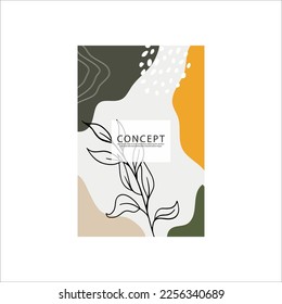 Set von kreativen minimalistischen handgemalten Illustrationen des Mid Jahrhunderts modern. Natürlicher abstrakter Landschaftshintergrund. Berg, Wald, Meer, Himmel, Sonne und Fluss