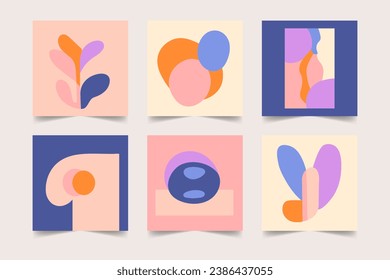 Set creative minimalist hand painted backgrounds with organic shapes. Abstract promotion square web banners collection in boho style. Contemporary posts, stories, blog, flyer, social media, sale.