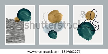 Set of creative minimalist hand painted illustrations for wall decoration, postcard or brochure cover design. Vector EPS10.