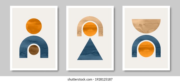 Set of creative minimalist illustrations for wall decoration, postcard or brochure cover design. Vector EPS10.