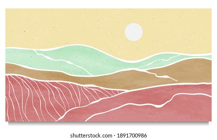set of creative minimalist modern line art print. Abstract mountains contemporary aesthetic backgrounds landscapes. with hill, sea, skyline, wave. vector illustrations