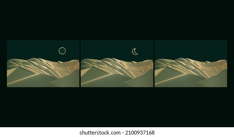 set of creative minimalist modern line art print. Abstract mountain contemporary aesthetic backgrounds landscapes. with mountain, forest, sea, skyline, wave. vector illustrations