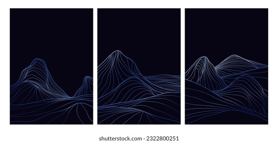 set of creative minimalist modern line art print. Abstract mountain contemporary aesthetic backgrounds landscapes. with mountain, forest, sea, skyline, wave. vector illustrations