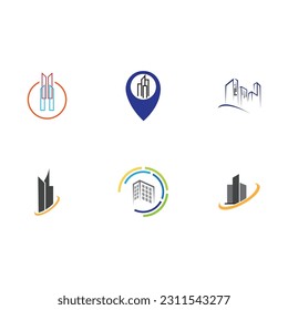 set of Creative modern abstract real estate logo design, colorful gradient building property real estate bag logo design template
