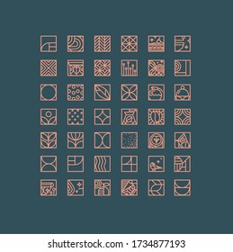 Set Of Creative Modern Art Deco Coffee Icons In Flat Line Style Drawing On Dark Background.