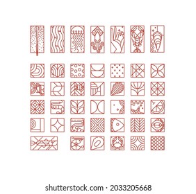 Set Of Creative Modern Art Deco Seafood Icons In Flat Line Style Drawing On White Background.