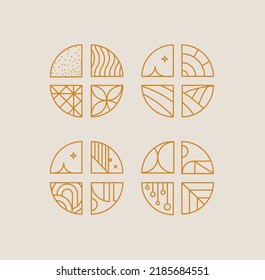 Set of creative modern art deco chevrons in flat line style drawing on beige background.