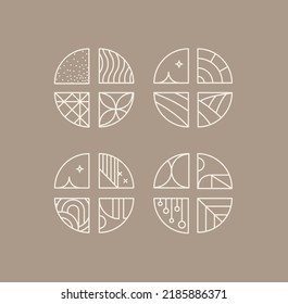Set of creative modern art deco chevrons in flat line style drawing on coffee background.