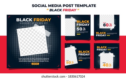 Set of Creative Modern Black Friday sale social media post template  banner collection. best for business promotion. vector illustration