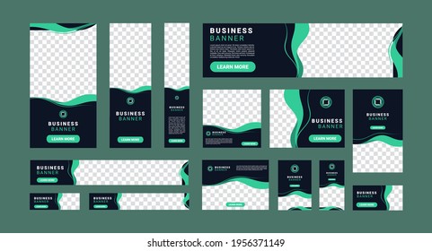 conjunto de anuncios de negocios modernos y creativos con un lugar para las fotos. Plantilla de diseño del folleto comercial. Plantilla vertical, horizontal y cuadrada. Vector de ilustración