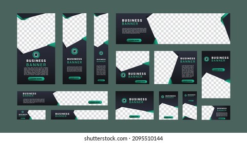 Set Of Creative Modern Business Ad Banner With A Place For Photos. Business Brochure Flyer Design Template. Vertical, Horizontal And Square Template. Illustration Vector