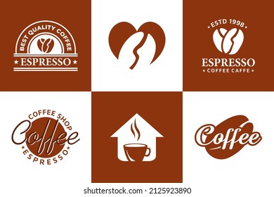 Set of creative modern coffee cup with beans and love coffee house logo vector