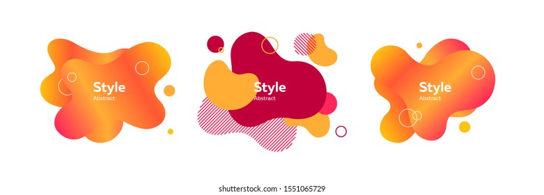 Set of creative modern compositions. Dynamical colored forms and lines. Gradient abstract banners with flowing liquid shapes. Trendy design for banners, flyers, presentation slides