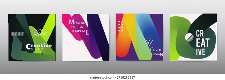Conjunto de Plantillas de diseño moderno creativo con Formas geométricas coloridas y tipografía atrevida
